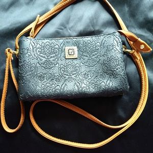 Stone Mountain Crossbody Convertible embossed black leather purse